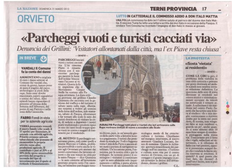 2013-03-31 la nazione - m5s contro i parcheggi chiusi