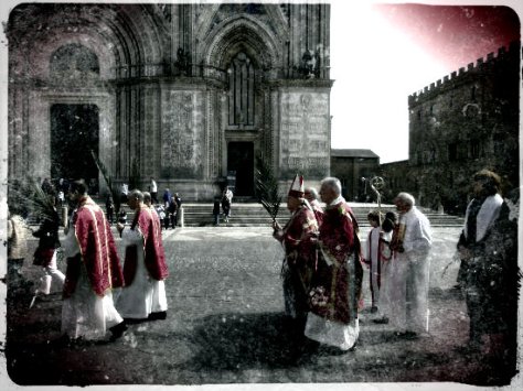 Cartolina processione duomo, Orvieto, Domenica delle Palme