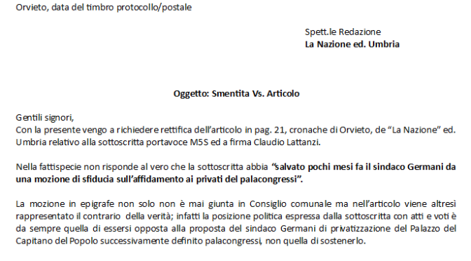 Vergaglia (M5S): doverosa smentita di La Nazione su Palacongressi Orvieto